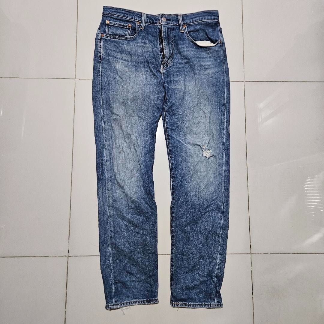 Levi's 502 Big E Demim Pants (Category: Jeans) located in Makati City. Submitted by thriftfindsbymj (Listing ID 1411033213, Image 2). Description: "🧥 Levi's 502 Big E Demim Pants | Size: 32 | Color: Denim Blue 📏 Width: 32” | Length: 38” 💰 Price: ₱1,200.00 ✨ Condition: 9/10 // Ripped on the left side di ko po alam kung issue sya // heel drag Color may vary due to lighting. #ThriftFindsbyMJ #UkayFinds #ThriftFindsPH" .