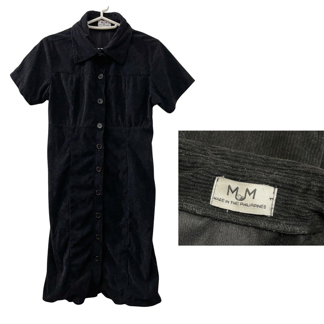 Locally Made Corduroy Button-Down Dress (Category: Dresses) located in Pasig City. Submitted by space.byp (Listing ID 1410983109, Image 1). Description: Locally Made Corduroy Button-Down Dress (PH Made) Classic black corduroy dress, locally made in the Philippines. Designed with a collared neckline, short sleeves, and a full button-down front for a clean, timeless silhouette. The soft corduroy fabric gives it a structured yet comfortable feel, ea