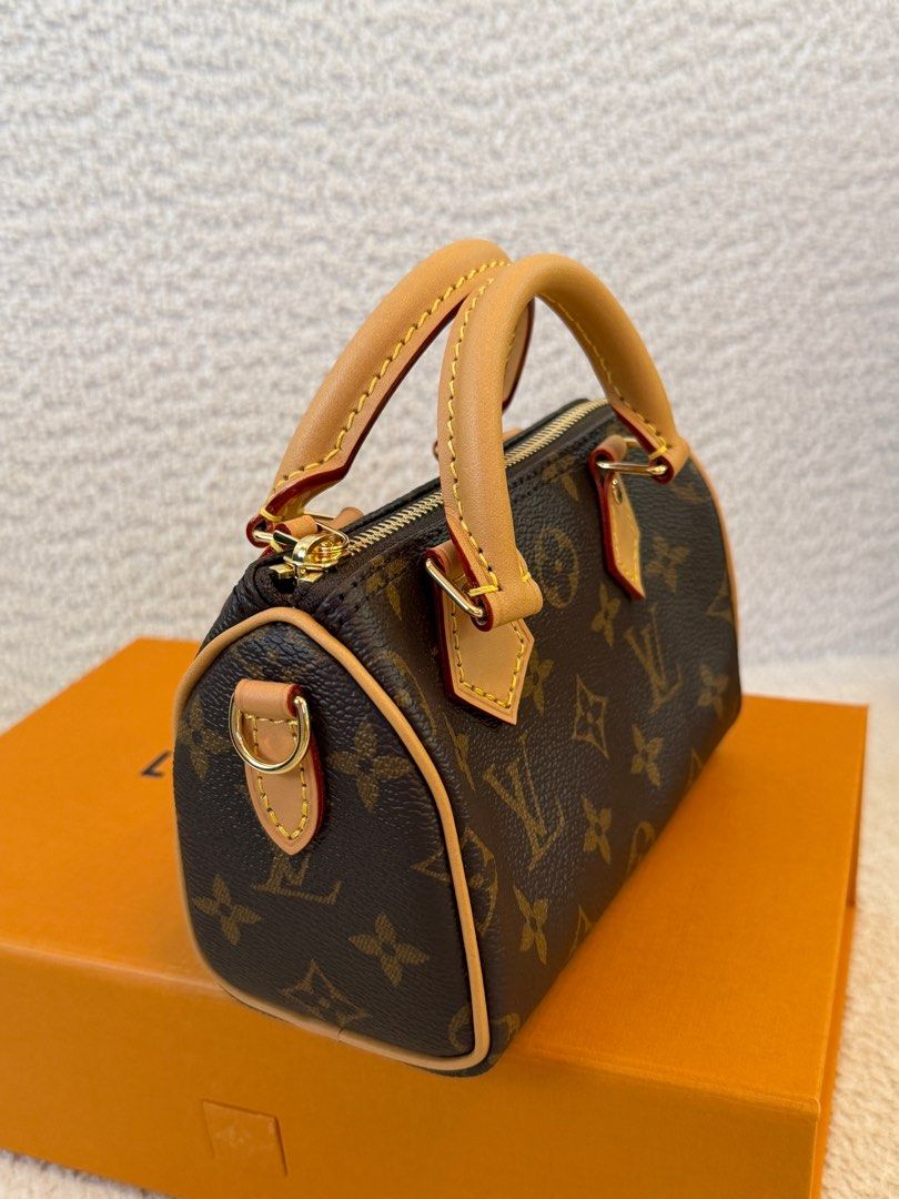 Louis Vuitton Nano Speedy Handbag (Category: Luxury Bags & Wallets) located in San Pablo. Submitted by passionproject (Listing ID 1410983686, Image 2). Description: - Authentic Louis Vuitton Nano Speedy handbag - Iconic Monogram canvas - Rolled leather handles - Detachable shoulder strap - Gold-tone zipper and hardware - Includes original box - Perfect for carrying essentials -Complete with Receipt -Negotiable.