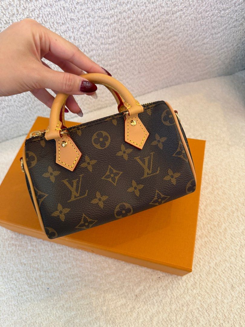 Louis Vuitton Nano Speedy Handbag (Category: Luxury Bags & Wallets) located in San Pablo. Submitted by passionproject (Listing ID 1410983686, Image 1). Description: - Authentic Louis Vuitton Nano Speedy handbag - Iconic Monogram canvas - Rolled leather handles - Detachable shoulder strap - Gold-tone zipper and hardware - Includes original box - Perfect for carrying essentials -Complete with Receipt -Negotiable.
