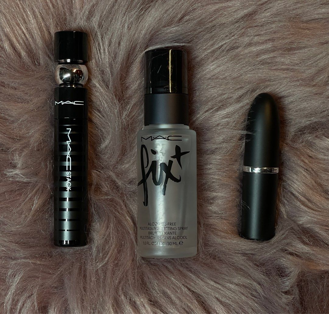 ‼️NEGOTIABLE‼️ MAC Stack Mascara, Fix+, and Lipstick Set (Category: Makeup) located in Muntinlupa City. Submitted by stefdeclutters (Listing ID 1410910838, Image 1). Description: BRAND NEW MAC Makeup Set Includes: •Full-size MAC Stack Mascara •Full-size Fix+ Setting Spray •Warm Teddy Matte Lipstick (neutral, everyday shade) ‼️‼️NEGOTIABLE MOP: GCASH MOD: LBC or LALAMOVE ⋆𐙚₊˚⊹♡.