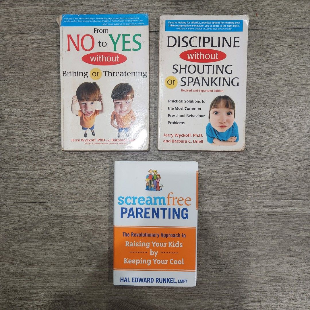 Set of Parenting Books (Category: Storybooks) located in Pasig City. Submitted by jfvel (Listing ID 1411007868, Image 1). Description: Set of three parenting books. Titles: -Discipline without Shouting or Spanking - 100 pesos -From No to Yes without Bribing or Threatening - 100 pesos -Screamfree Parenting: The Revolutionary Approach to Raising Your Kids by Keeping Your Cool - 150 pesos Take all for 300 pesos.