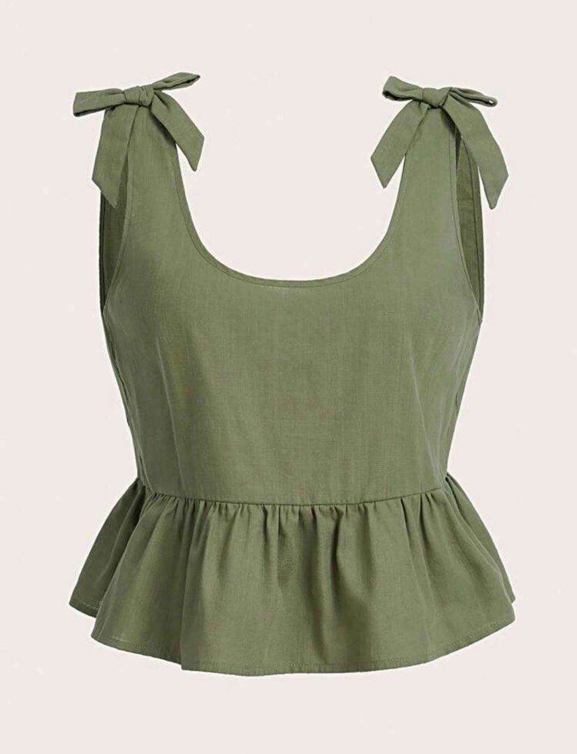shein green ribbon top (Category: Blouses) located in Quezon City. Submitted by patchotdeclutz (Listing ID 1411023764, Image 2). Description: used once runs loose on me (im usually a size xs-s).