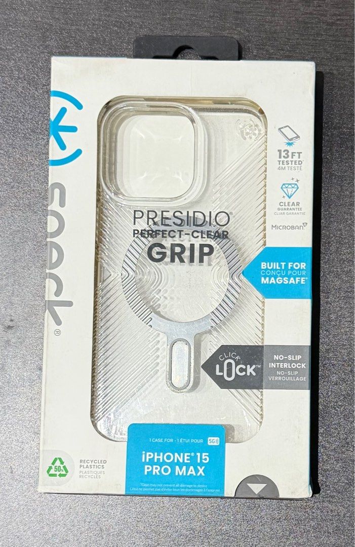 Speck Presidio Grip Click Lock for Iphone 15 Pro Max (Category: Cases & Sleeves) located in Paranaque City. Submitted by jc0908 (Listing ID 1411062414, Image 1). Description: For Sale Only! Speck Presidio Grip - Click Lock For: iphone 15 Pro Max Color: Clear Condition: Yellowing on side rubbers.