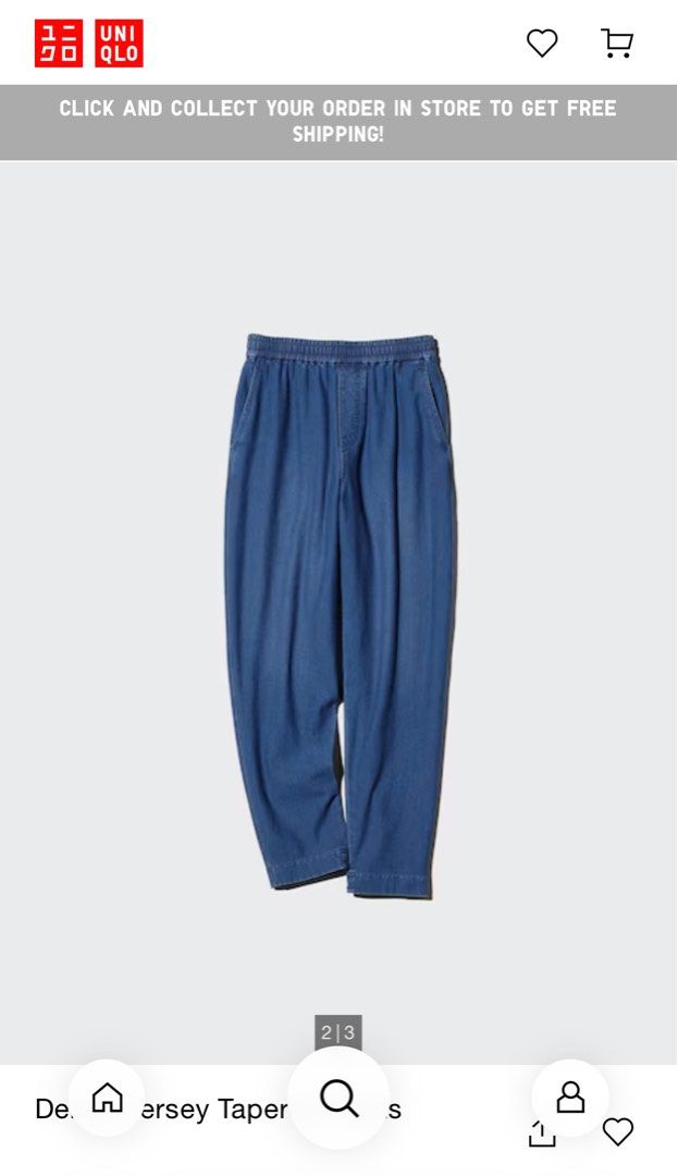 Uniqlo Jersey Tapered Pants (Category: Other Bottoms) located in Guagua. Submitted by dansharii. (Listing ID 1410998738, Image 2). Description: - Uniqlo Jersey Tapered Pants - Classic Blue color - Elastic waistband with drawstring - Two front pockets - Two back pockets. - Soft denim material.