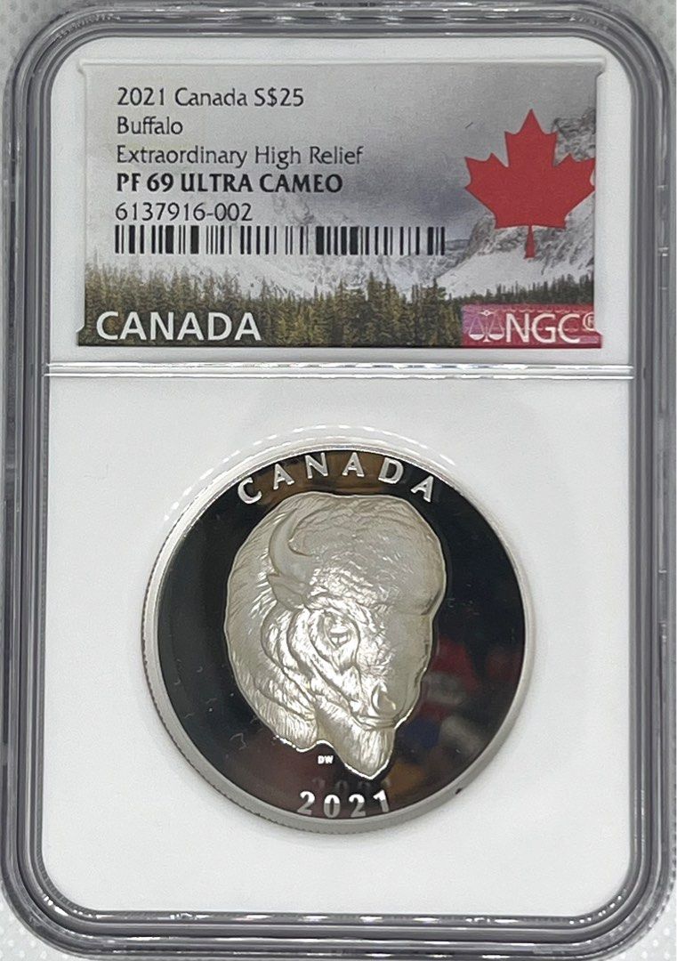 金幣/銀幣2021年加拿大「雄偉野牛」25加元純銀精製幣2021 Canada $25 Bold Bison pure silver coin,  graded PF 69 Ultra Cameo by the NGC, 興趣及遊戲, 收藏品及紀念品, 錢幣- Carousell