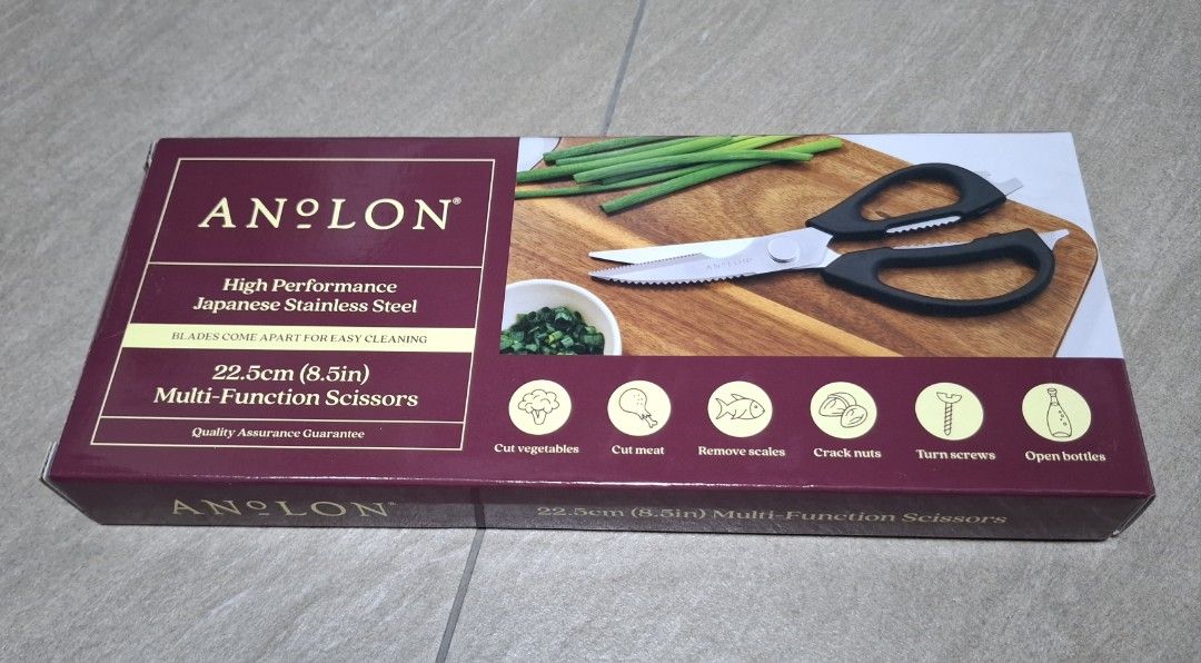 Anolon Multi-Function Kitchen Scissors (Category: Home Improvement Tools & Accessories) located in Singapore. Submitted by xythuat (Listing ID 1411262237, Image 1). Description: Brand new Anolon multi-function kitchen scissors. Made with high-performance Japanese stainless steel. These scissors can cut vegetables, cut meat, remove scales, crack nuts, turn screws, and open bottles. A versatile tool for any kitchen!.