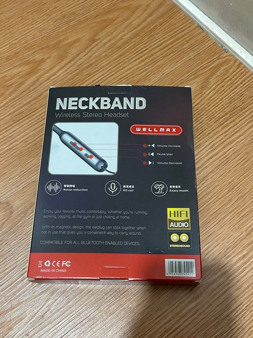 Bluetooth Neckband Earphones (Category: Headphones & Headsets) located in Manila. Submitted by asdf_g_hjkl (Listing ID 1411091756, Image 2). Description: opened but unused.