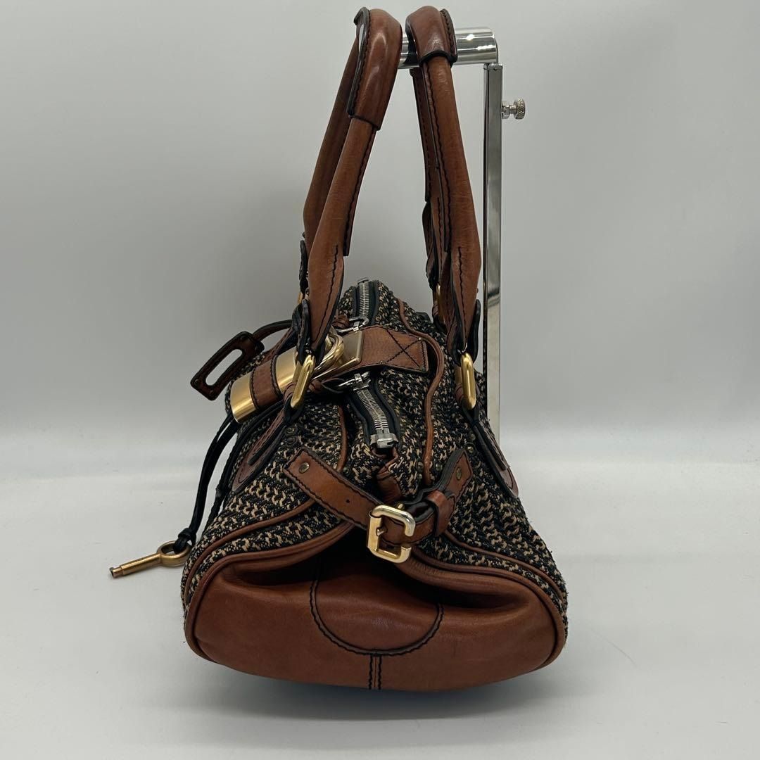Chloé Bag Leather Tweed Paddington Padlock Key Gold Hardware Y2K 