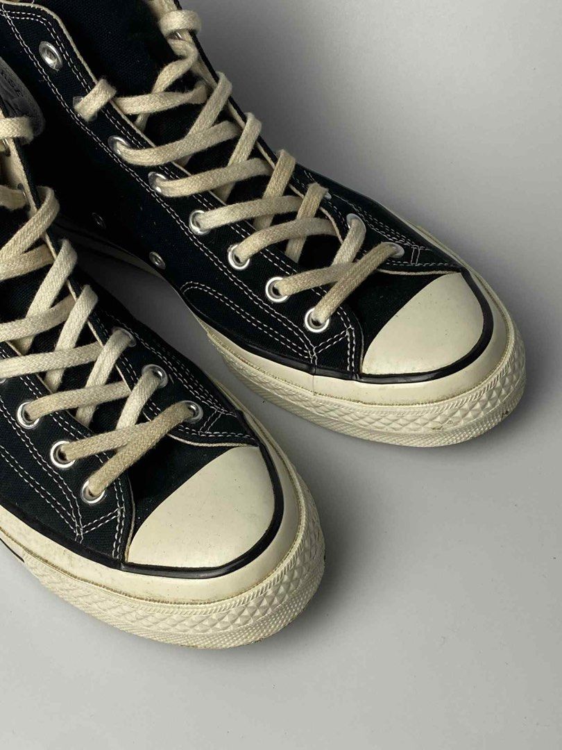 Converse Chuck 70 High Top Black (Category: Sneakers) located in Lipa City. Submitted by dcd1217 (Listing ID 1411127163, Image 2). Description: - Classic Converse Chuck 70 high-top sneakers - Color: Black - Features the iconic Converse star logo - Cream-colored toe cap and sole - Made in Vietnam - Size indicated on inner tag Shipped via jnt Message me for any concerns.