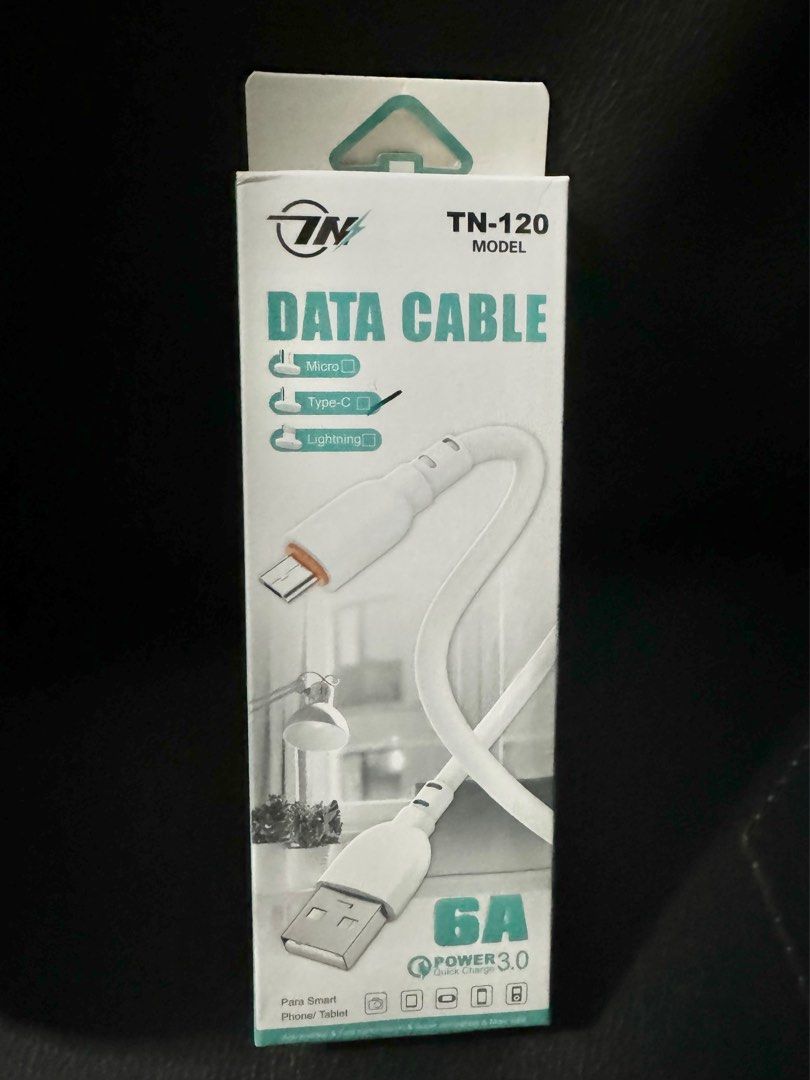 Data Cable (Category: Cables & Adaptors) located in Singapore. Submitted by kvllns (Listing ID 1411221521, Image 1). Description: ⚡️ Model: TN-120. ⚡️ Charging: Supports high-speed charging (e.g., 120W or 6A) for Android/iOS devices. ⚡️ Connectors: Often features Type-C, but variants can include Micro-USB and Lightning (3-in-1). ⚡️ Data: Capable of high-speed data synchronization. ⚡️ Material: Made with durable materials like aluminum alloy, PVC,