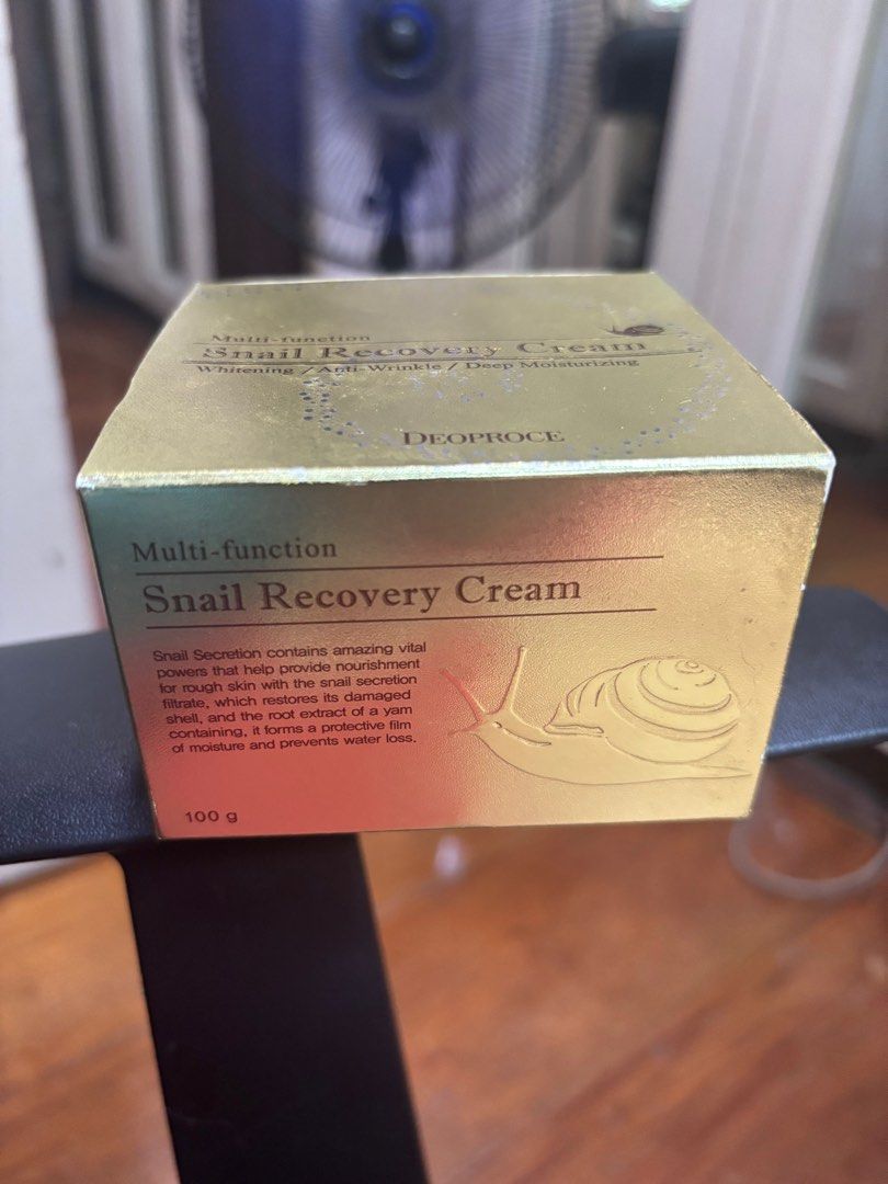 Deoprose Snail Recovery Cream (Category: Face Care) located in Las Pinas. Submitted by ringringms (Listing ID 1411158838, Image 1). Description: - Cosmetics for sale - Expiry Date: 2026/04/10 - Product Code: ND032 - Original packaging - Gold box -Amazingly provides nourishment to ones facial skin -Prevents water loss - Snail Recovery Cream has multi function to make skin healthy and youthful Brand new RFS- hoarder .