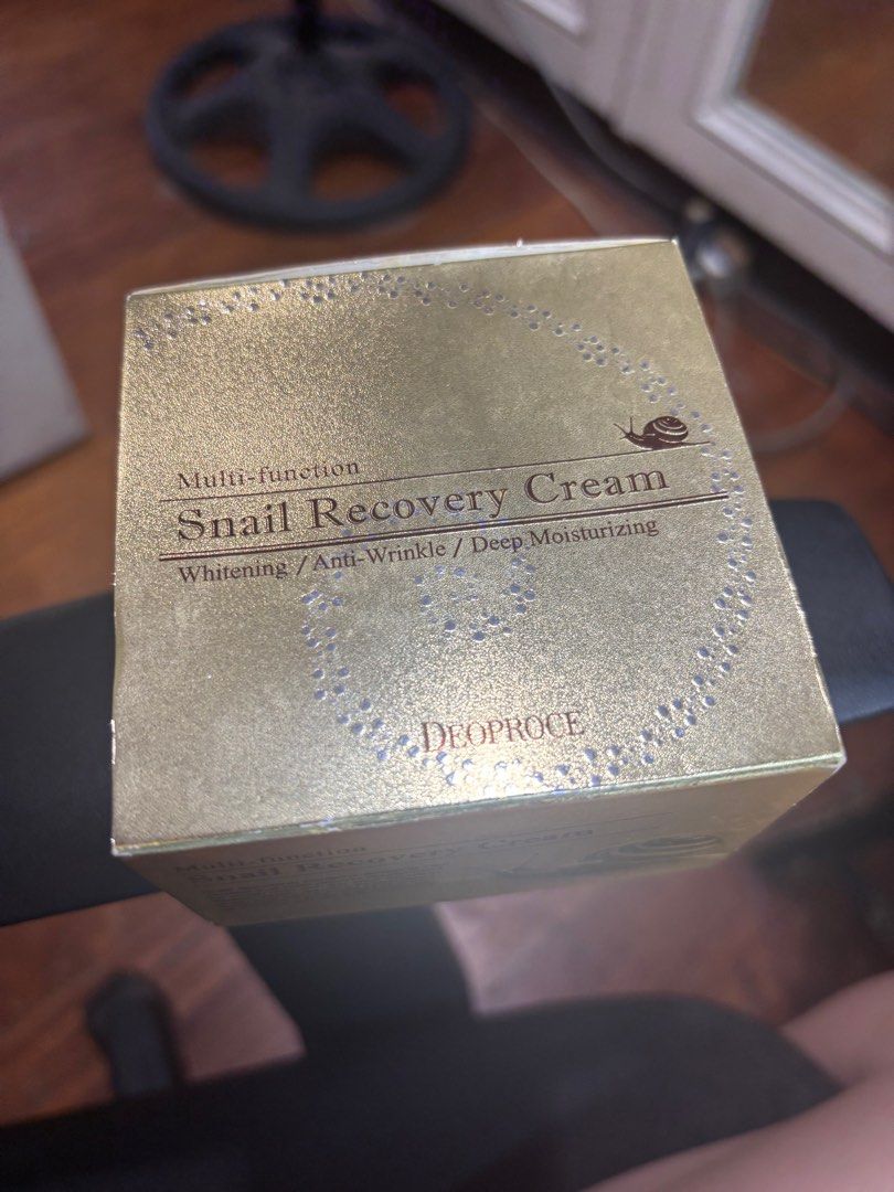 Deoprose Snail Recovery Cream (Category: Face Care) located in Las Pinas. Submitted by ringringms (Listing ID 1411158838, Image 2). Description: - Cosmetics for sale - Expiry Date: 2026/04/10 - Product Code: ND032 - Original packaging - Gold box -Amazingly provides nourishment to ones facial skin -Prevents water loss - Snail Recovery Cream has multi function to make skin healthy and youthful Brand new RFS- hoarder .