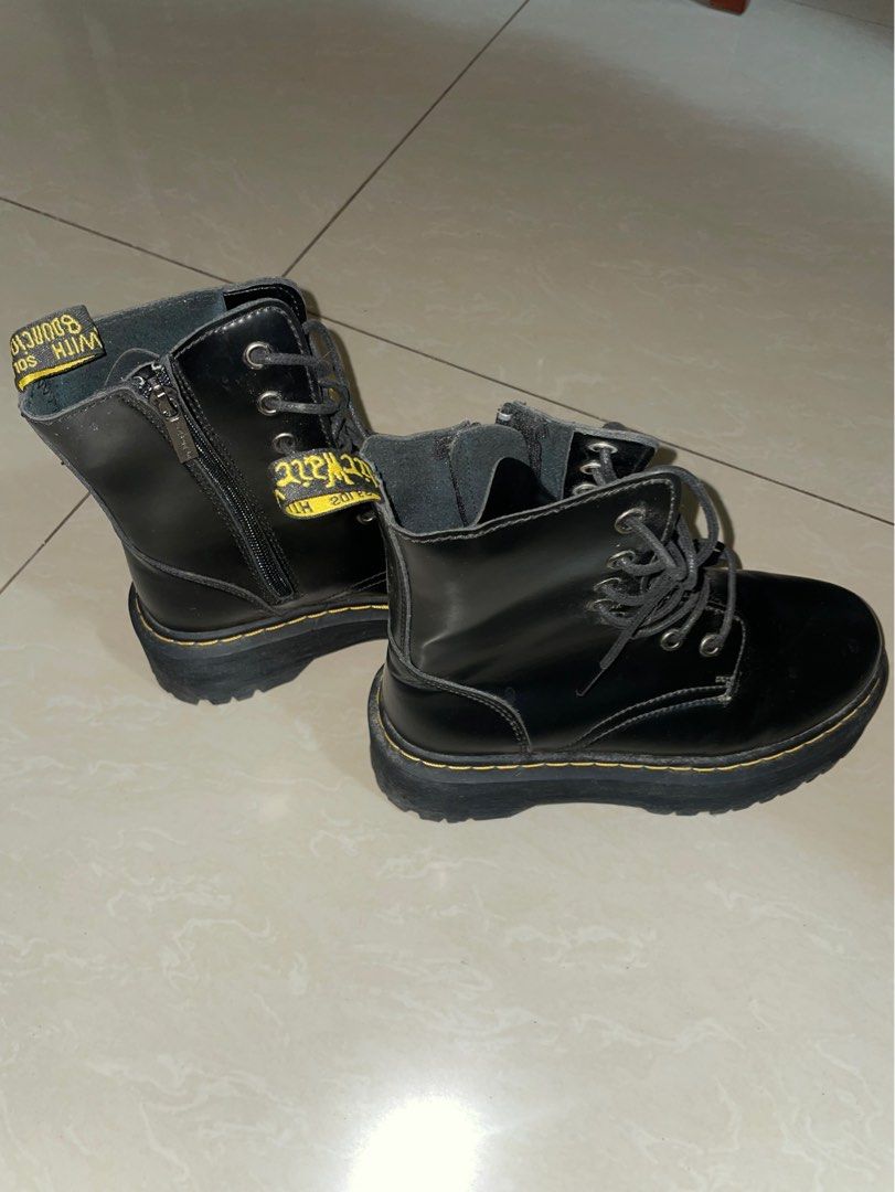 Dr. Marten’s Boots (Category: Boots) located in Manila. Submitted by ava_declutters (Listing ID 1411175894, Image 2). Description: - Size 38 - Platform - No flaws, just dusty - Dr. Marten’s Dupe - A bit lighter in weight than the og - Zipper working - Used once or twice RFS: Need funds.