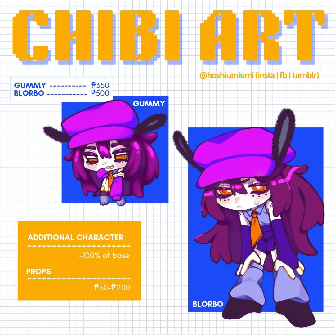 Illustration & Chibi Commissions - Digital Art (Category: Everything Else Others) located in Rizal. Submitted by hoshiumiumi (Listing ID 1411145181, Image 2). Description: ❗ ONLY DIGITAL ART, NO PHYSICAL ART❗ MOP: Gcash - chat for any inquiries about prices!.