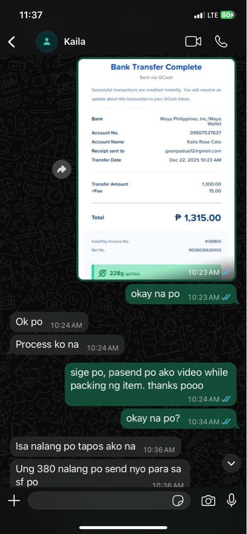 Ipad air 2 (Category: iPad) located in Naga. Submitted by minmin_lab (Listing ID 1411123790, Image 2). Description: SCAM AWARENESS!! KAILA ROSE CALO!! I GOT SCAMMED BY THIS ACCOUNT. I LOST ₱1,315 TODAY! MESSAGE ME IF WANT SOME PROOF..