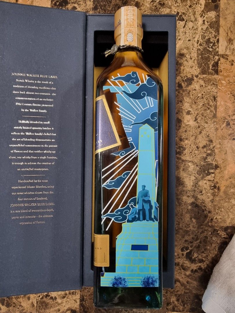 Johnnie walker Blue label Manila Edition (Category: Beverages) located in Caloocan City. Submitted by brydgreat (Listing ID 1411194055, Image 3). Description: - Johnnie Walker Blue Label Manila Edition - Limited Edition - Features a unique design showcasing Manila landmarks - Bottle condition: Some fading present (see pictures) - Perfect for collectors.