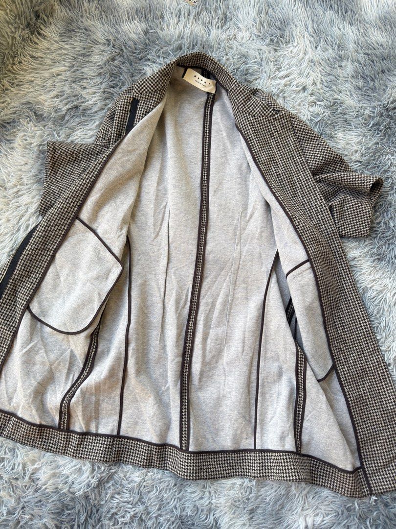MARNI Houndstooth Coat (Category: Coats, Jackets and Outerwear) located in Legazpi City. Submitted by tiny0509 (Listing ID 1411169770, Image 2). Description: - MARNI houndstooth coat - Classic tailored design - Full lining - Two front pockets - Made in Italy - Size 38 - Raccagni zipper (Italy) - Unique pattern and texture mix.
