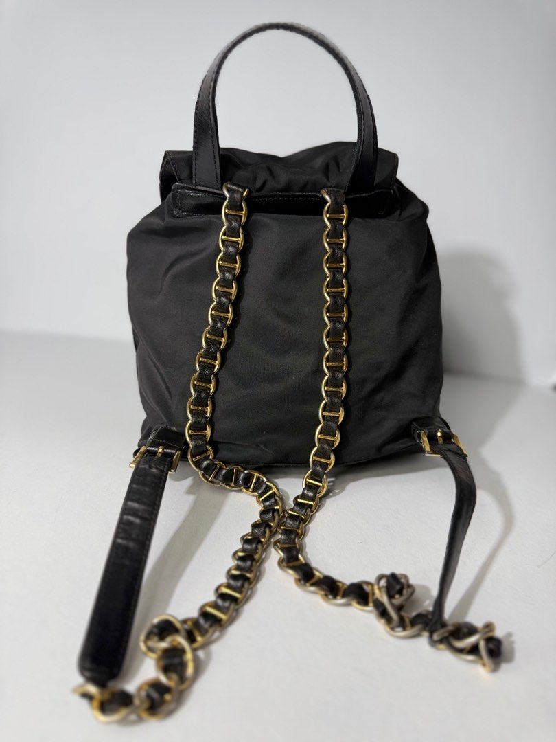 Prada chain Vintage backpack Tessuto (Category: Luxury Bags & Wallets) located in Manila. Submitted by fivethousandlilies (Listing ID 1411111639, Image 3). Description: Guaranteed authentic Vintage condition Signs of wear but no butas and no discolorations.