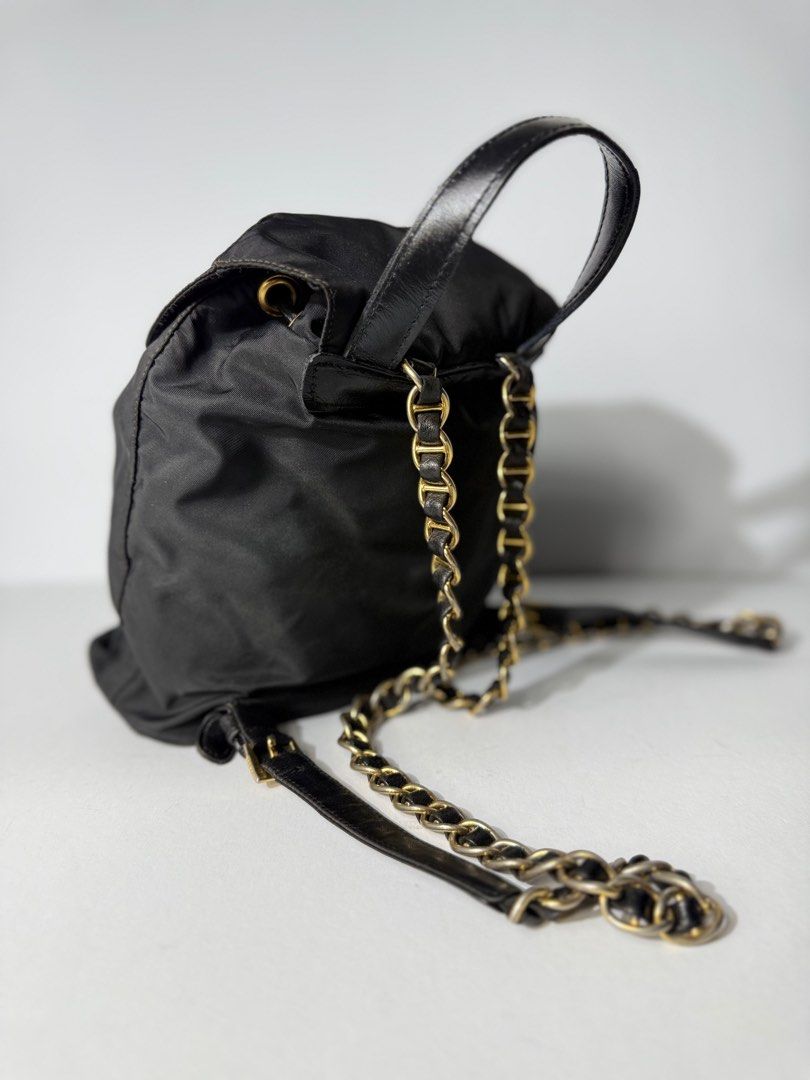 Prada chain Vintage backpack Tessuto (Category: Luxury Bags & Wallets) located in Manila. Submitted by fivethousandlilies (Listing ID 1411111639, Image 2). Description: Guaranteed authentic Vintage condition Signs of wear but no butas and no discolorations.