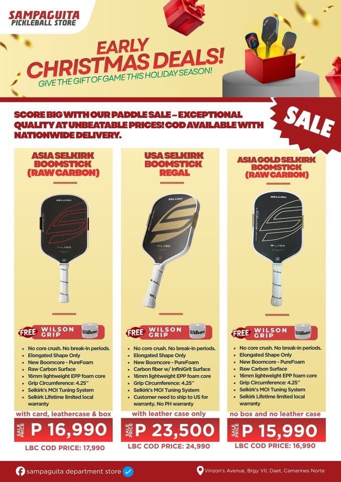 Selkirk Boomstick Pickleball Paddle (Category: Racket and Ball Sports) located in Daet. Submitted by shesellsthngs (Listing ID 1411236642, Image 1). Description: SELLING SELKRIRK BOOMSTICK BRAND NEW VISIT FB SAMPAGUITA DEPARTMENT STORE.