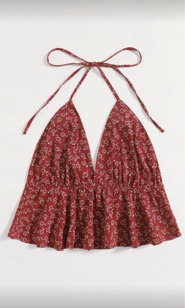 Shein floral backless top (Category: Sleeveless) located in Muntinlupa City. Submitted by decluttermepls143 (Listing ID 1411162486, Image 1). Description: Fits xs-s.