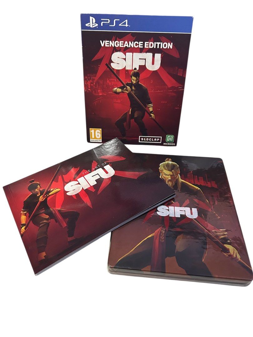 SIFU Vengeance Edition - PS4 PS5 (Category: PlayStation) located in Pasig City. Submitted by johnlovesgaming (Listing ID 1411262301, Image 3). Description: - SIFU Vengeance Edition for PS4 - Includes: Game disc, steelbook case, art of SIFU book, and lithographs - Rated 16 - Martial arts theme - Published by Microids - Developed by Sloclap - Box and contents as shown in images.