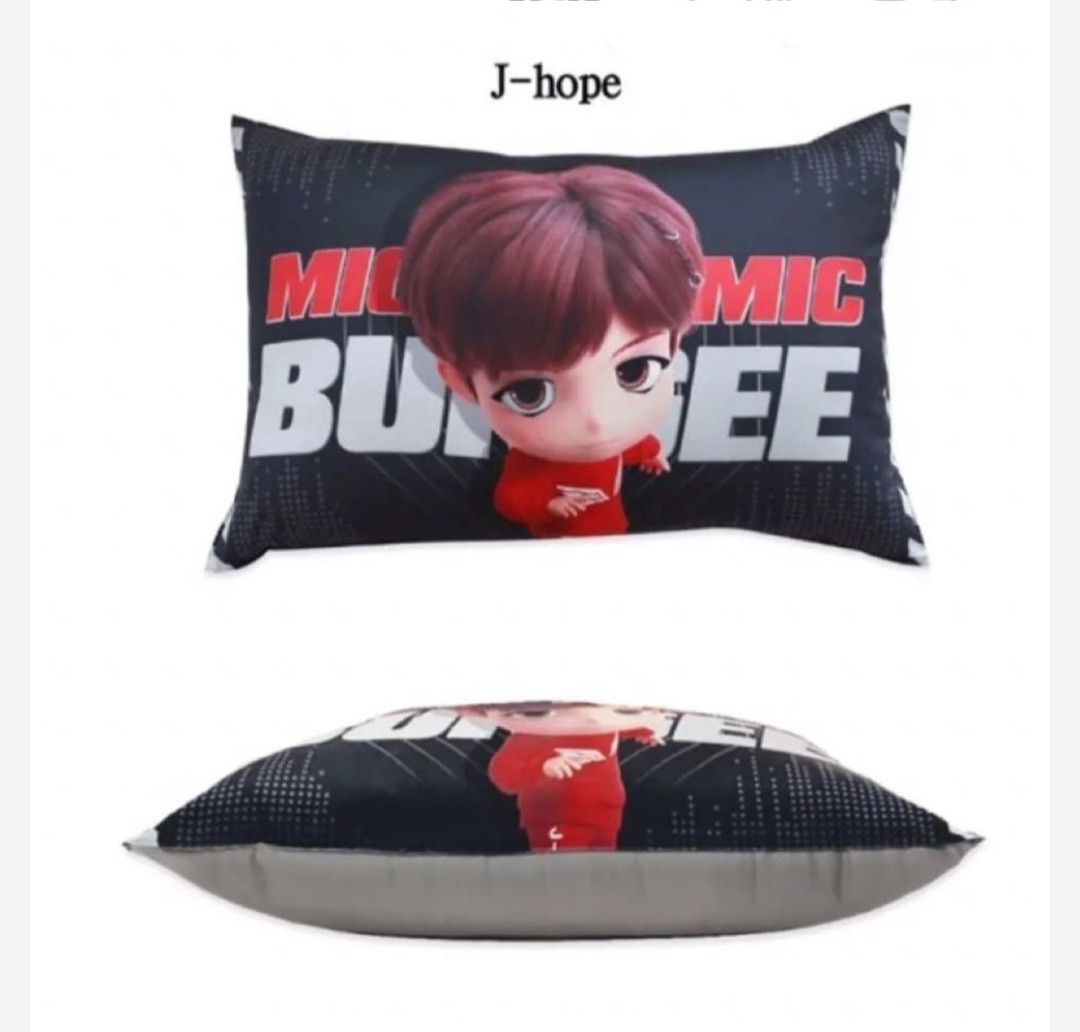 TinyTan JHope Mic Drop Pillow Case (Category: Bedding & Towels) located in Quezon City. Submitted by niceandfancy (Listing ID 1411100640, Image 2). Description: NOTE: pillow CASE only, NO pillow cotton!! size : 60 x 40cm material: cotton.