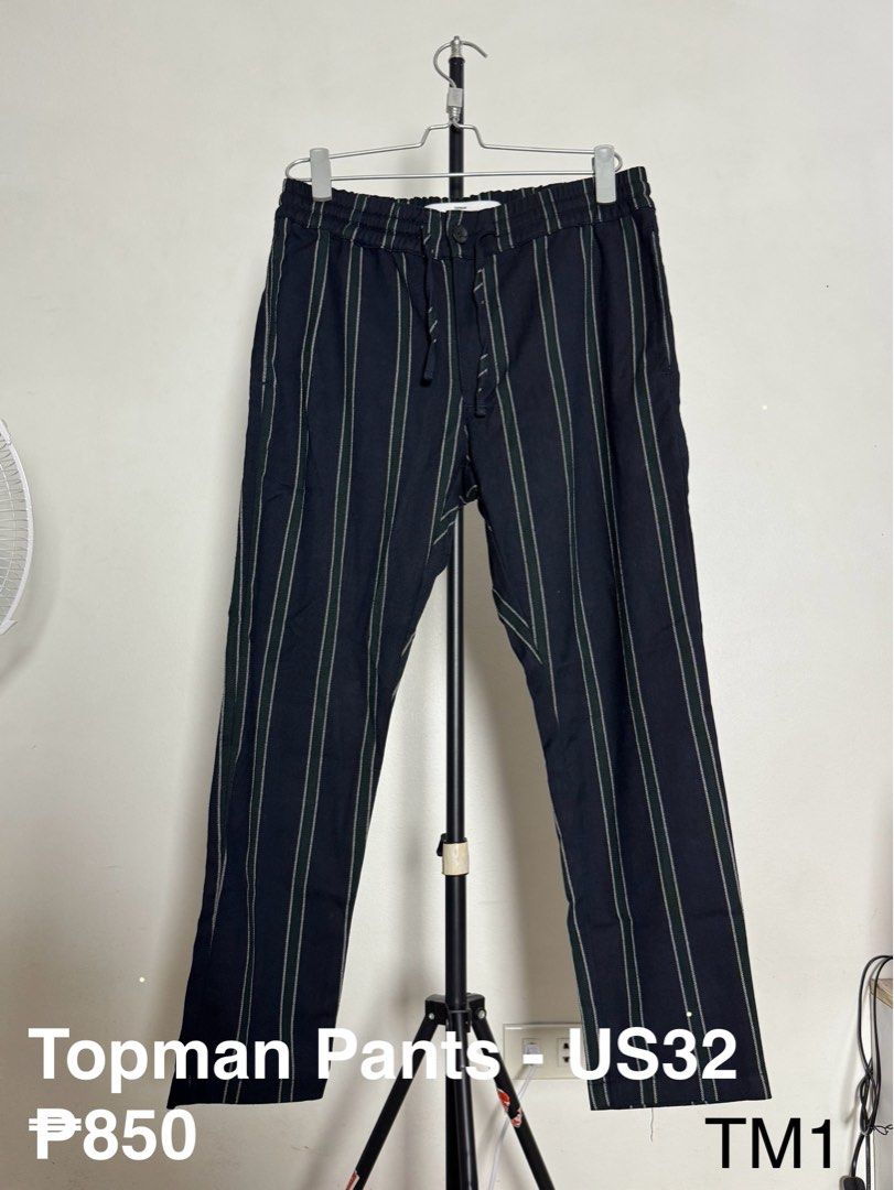 Topman Pants (Category: Trousers) located in Makati City. Submitted by ysabelkgsk (Listing ID 1411197352, Image 1). Description: - Topman Stretch Skinny pants - Size: US32 - Design: Black and green stripes.