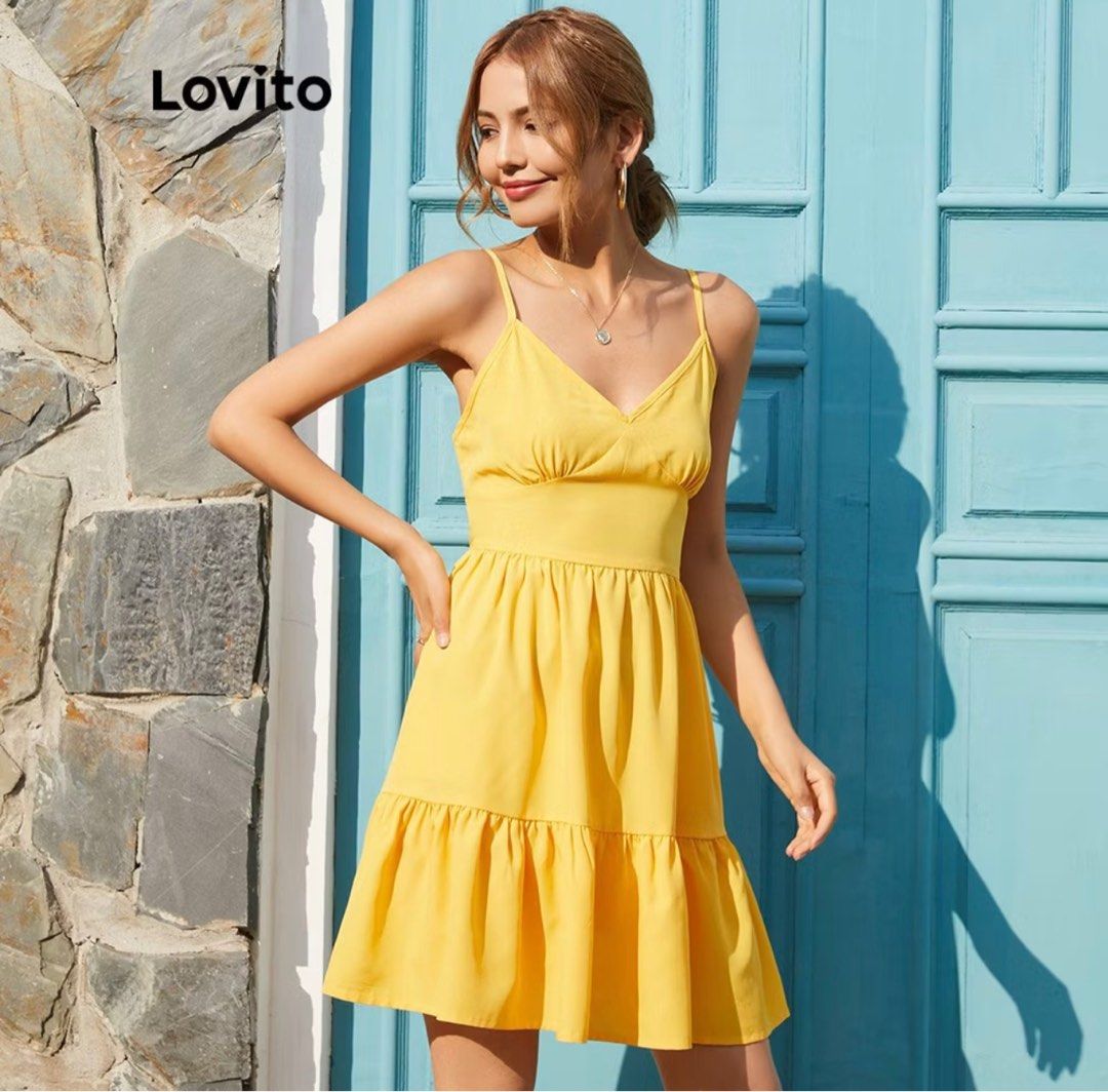 Lovito - Yellow Sundress (Category: Dresses) located in Quezon City. Submitted by _judebbr1 (Listing ID 1398054284, Image 2). Description: - Bright yellow sundress - V-neckline - Adjustable straps - Flowy, tiered skirt - Lightweight fabric - Perfect for warm weather.