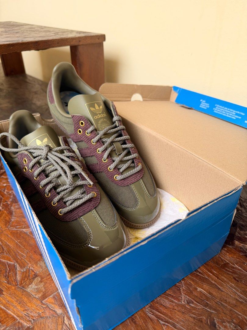 Adidas Samba OG Alwayth in Olive Strata (Category: Sneakers) located in Manila. Submitted by dashcash (Listing ID 1411448623, Image 2). Description: - Adidas Samba OG Alwayth sneakers - Color: Olive green and burgundy - Size: US 7.5 / UK 7 For gift ko sana kaso wrong size pala 🤦‍♀️ Negotiable Can do same day delivery via lalamove.