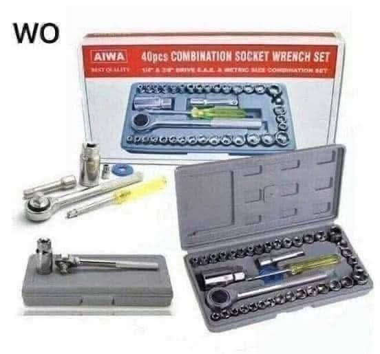 AIWA 40pcs Combination Socket Wrench Set (Category: Construction Tools & Equipment) located in Manila. Submitted by yannieshop (Listing ID 1411288074, Image 1). Description: 40pcs Aiwa Tools Set.
