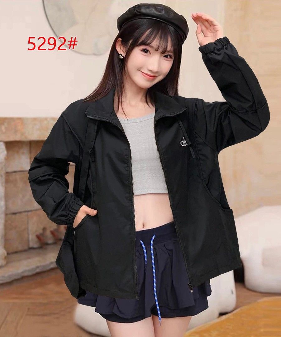 Alo Lightweight Jacket (Category: Coats, Jackets and Outerwear) located in Manila. Submitted by rocillocin64338 (Listing ID 1411392141, Image 1). Description: - Alo Lightweight Jacket - Zip-up front - Side pockets - Small logo on chest - Available Colors: Black, Pink, White, Beige, Gray, Red - Relaxed fit - Collared neckline - Lightweight material (possibly nylon).