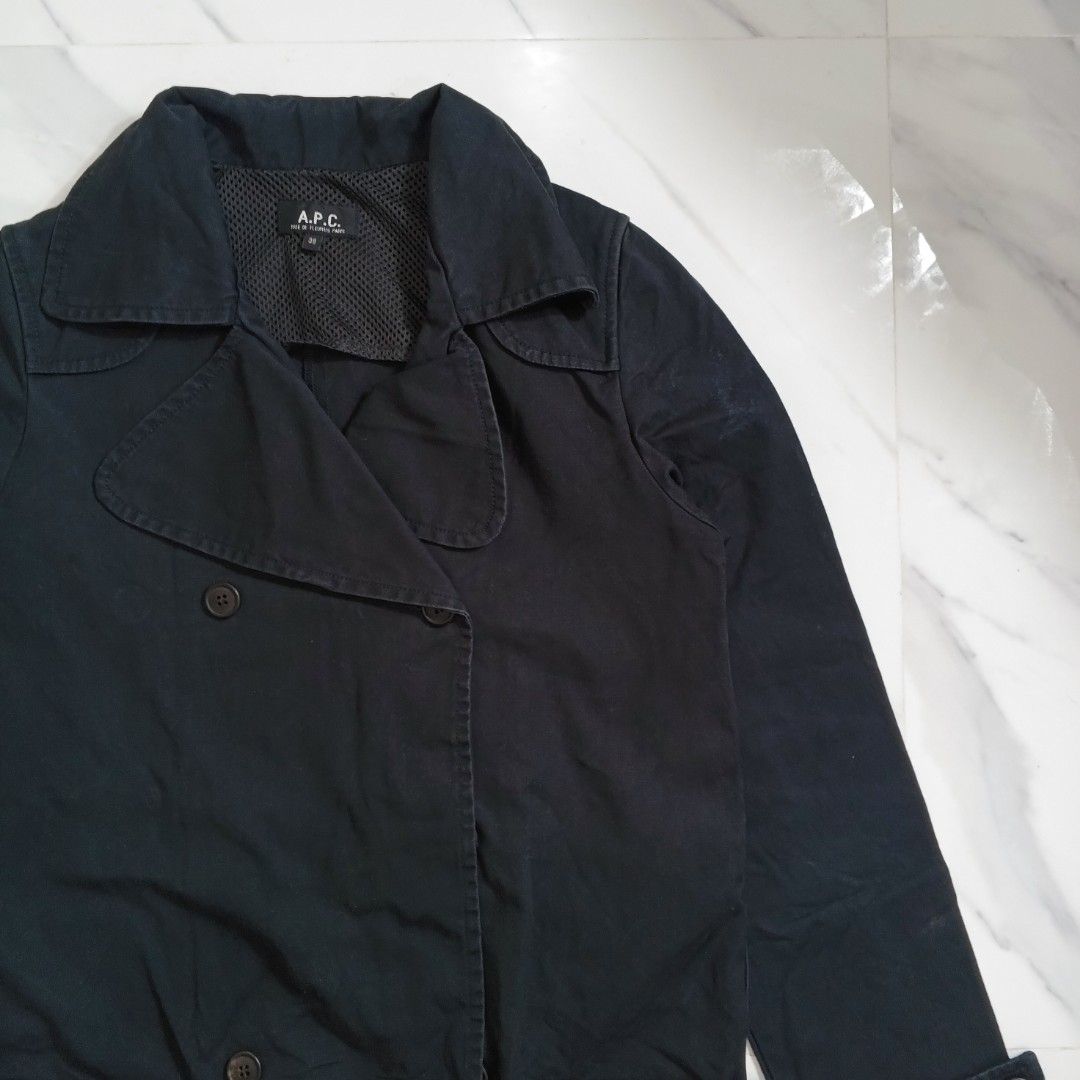A.P.C. Double-Breasted Jacket (Category: Coats, Jackets and Outerwear) located in Malasiqui. Submitted by drie_findss (Listing ID 1411394376, Image 2). Description: Vintage A.P.C Suit Blazer (Authentic) ______________________ Size: 36 on tag (Measured by INCHES) Width: 18 Length: 29.5 Sleeve: 23.5 Shoulder: 13.5 Condition: EXCELLENT Color Rate: 9.8/10 Issue: none "Colors may vary due to lightning" "Swipe to see more details of piece and appreciat