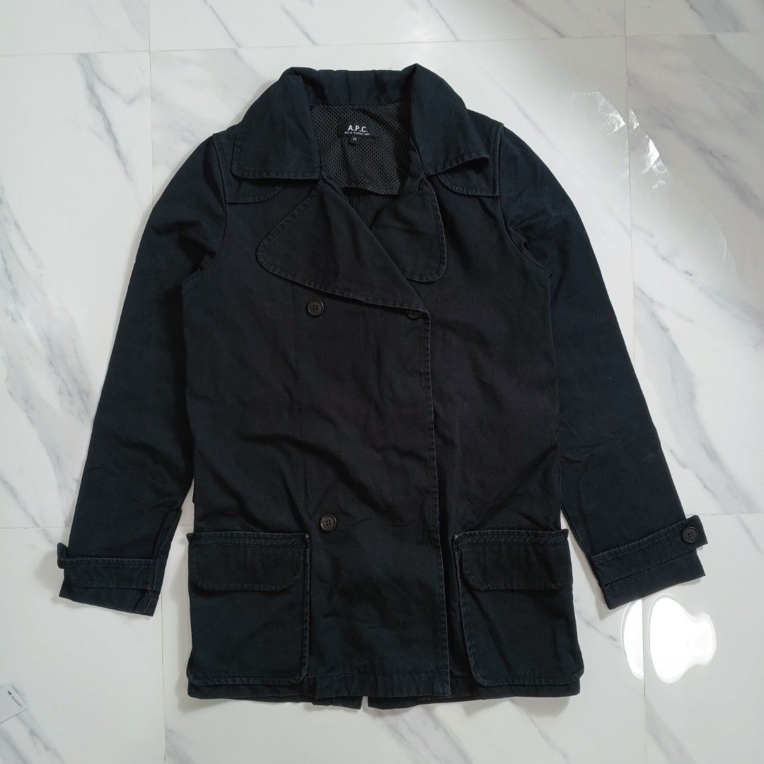 A.P.C. Double-Breasted Jacket (Category: Coats, Jackets and Outerwear) located in Malasiqui. Submitted by drie_findss (Listing ID 1411394376, Image 1). Description: Vintage A.P.C Suit Blazer (Authentic) ______________________ Size: 36 on tag (Measured by INCHES) Width: 18 Length: 29.5 Sleeve: 23.5 Shoulder: 13.5 Condition: EXCELLENT Color Rate: 9.8/10 Issue: none "Colors may vary due to lightning" "Swipe to see more details of piece and appreciat