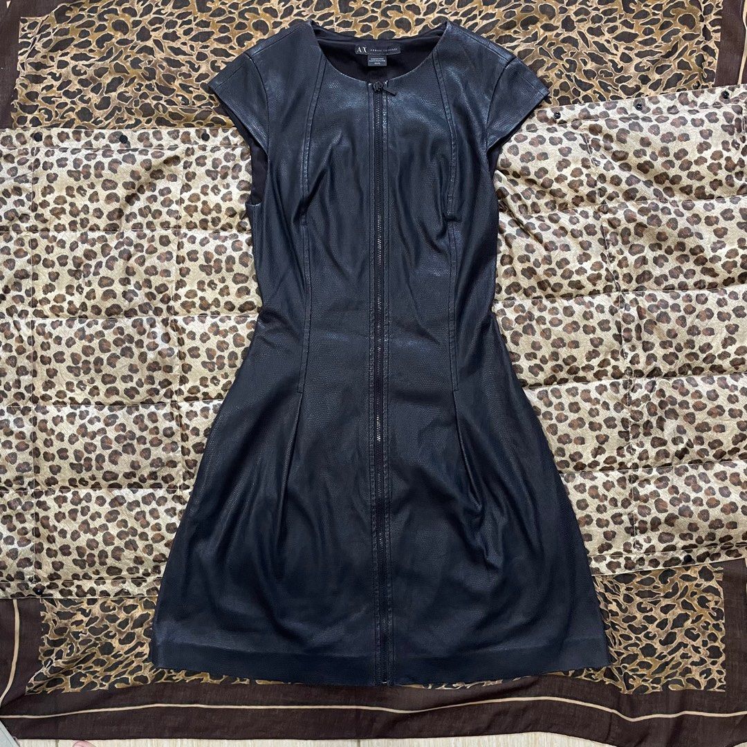 SOLD) ARMANI EXCHANGE BLACK LEATHER DRESS SNAKE PRINT, Fesyen Wanita,  Pakaian Wanita, Atasan di Carousell