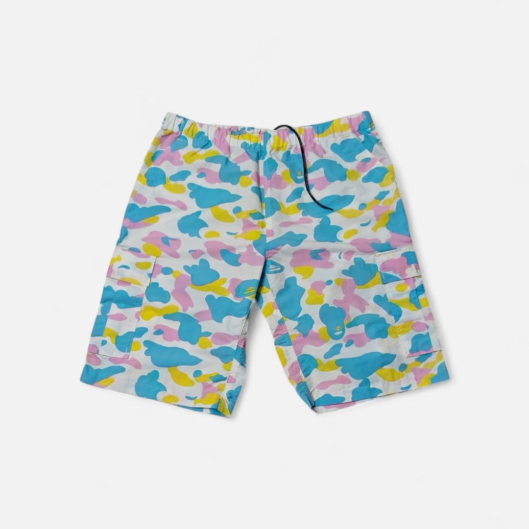 BAPE Camo Shorts - Size L (Category: Shorts) located in Makati City. Submitted by marquez25 (Listing ID 1411302658, Image 1). Description: - Authentic BAPE shorts - Size: Large - Colorful camo pattern - Drawstring waist - Two side pockets - BAPE logo tag - Made with quality materials - Ideal for casual wear.