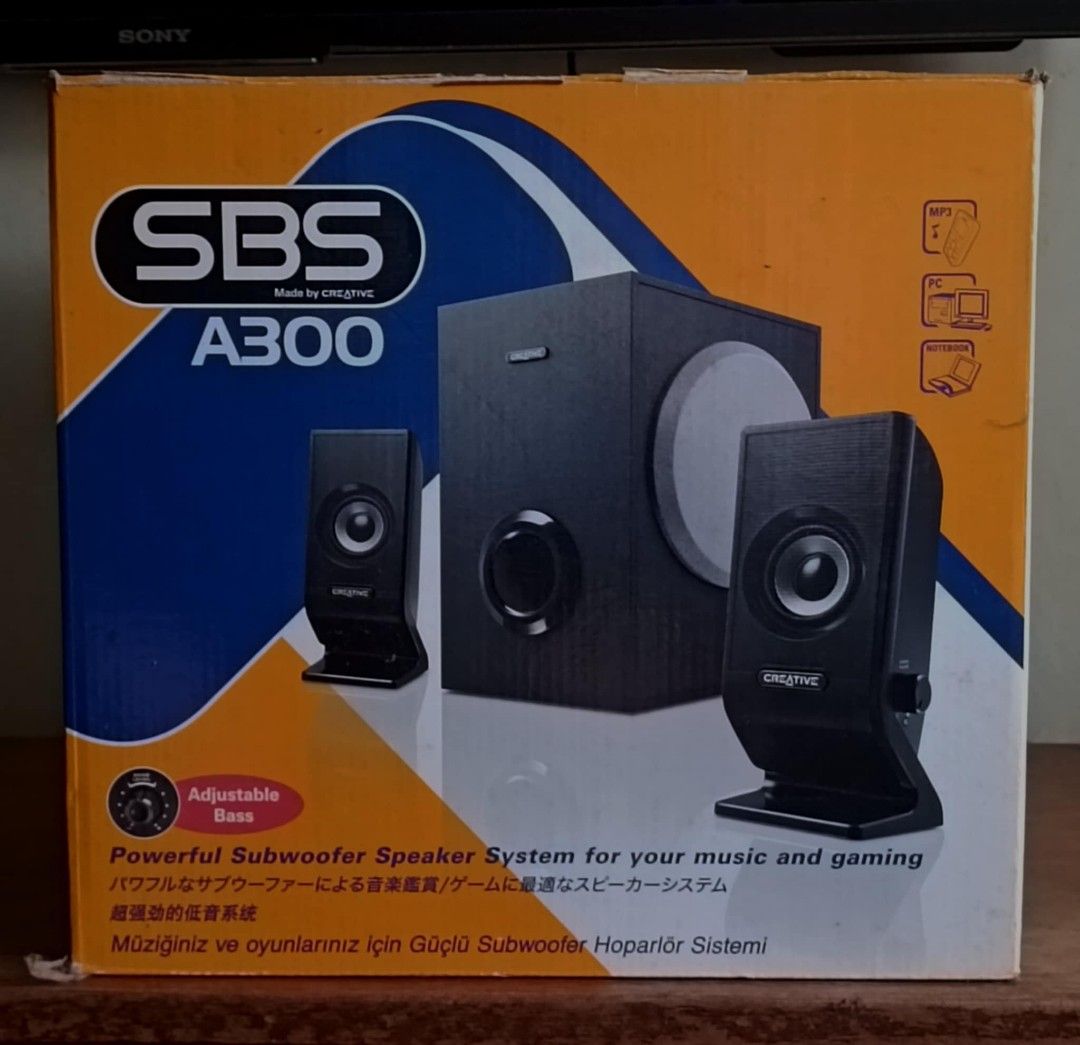 Creative SBS A300 Speaker System (Category: Soundbars, Speakers & Amplifiers) located in Las Pinas. Submitted by jomz80s (Listing ID 1411306960, Image 2). Description: - Creative SBS A300 speaker system - Includes subwoofer and two satellite speakers - Adjustable bass level - Comes with power adapter - Perfect for music and gaming MOP: Gcash or Maya MOD: Pickup at buyer's expense Loc: Las Pinas City Last price as posted.