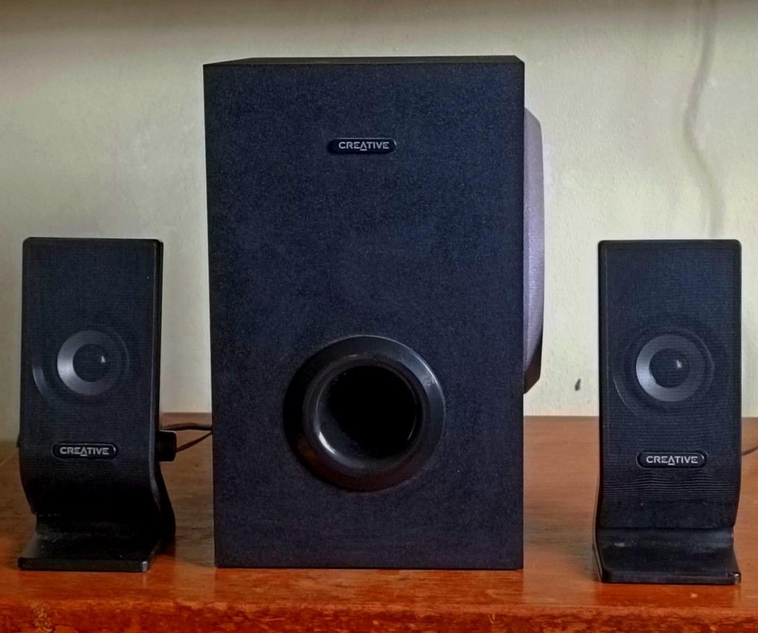 Creative SBS A300 Speaker System (Category: Soundbars, Speakers & Amplifiers) located in Las Pinas. Submitted by jomz80s (Listing ID 1411306960, Image 1). Description: - Creative SBS A300 speaker system - Includes subwoofer and two satellite speakers - Adjustable bass level - Comes with power adapter - Perfect for music and gaming MOP: Gcash or Maya MOD: Pickup at buyer's expense Loc: Las Pinas City Last price as posted.