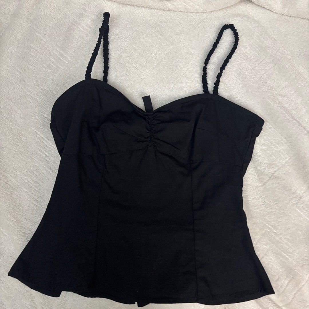 H&M Black Gathered Camisole Top (Category: Blouses) located in Taytay. Submitted by serakives (Listing ID 1411433770, Image 1). Description: - never worn - brand new - bought in store - negotiable price.