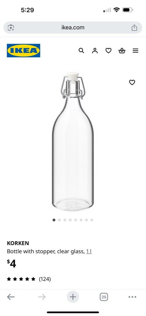 IKEA KORKEN Bottle with Stopper (Category: Pitchers & Dispensers) located in Pasig City. Submitted by royski72 (Listing ID 1411387370, Image 2). Description: - IKEA KORKEN bottle - 1-liter capacity - Clear glass - Includes a stopper - Ideal for water, juice, and more - Keeps contents fresh.