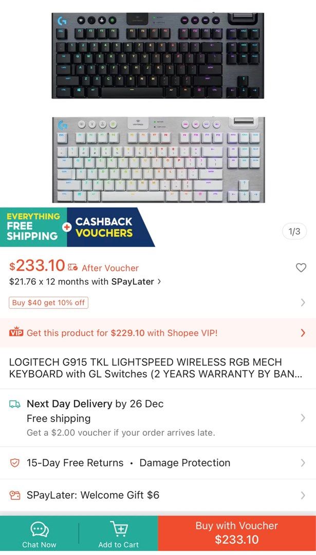 LOGITECH G915 TKL LIGHTSPEED WIRELESS RGB LightSync Mechanical ...