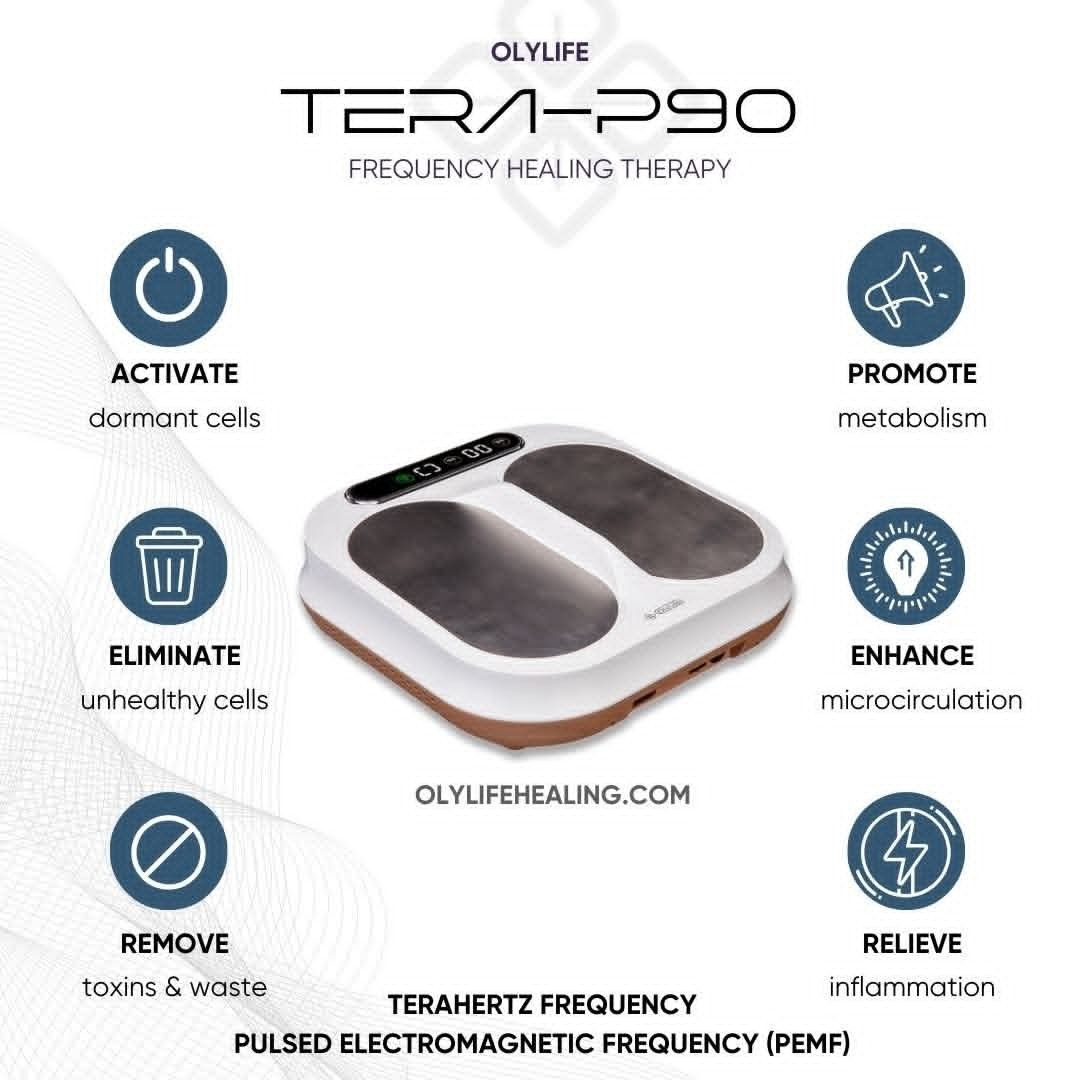 OlyLife THz Tera-P90 Frequency Healing Therapy (Category: Medical Supplies & Tools) located in Marikina City. Submitted by linvmacayan (Listing ID 1411439704, Image 2). Description: OlyLife Tera-P90 uses pulsed electromagnetic frequency (PEMF) and terahertz frequency to activate dormant cells, promote metabolism, eliminate unhealthy cells, enhance microcirculation, remove toxins and waste, and relieve inflammation. It may help with thyroid health