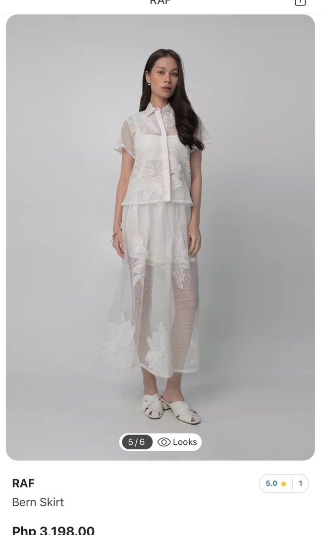 RAF bern skirt & short sleeve top (Category: Sets or Coordinates) located in Bayombong. Submitted by nica7 (Listing ID 1411411224, Image 1). Description: Used once sa beach weding Bought them separately po Both xs Skirt has detachable short inset For sale set for 3k.