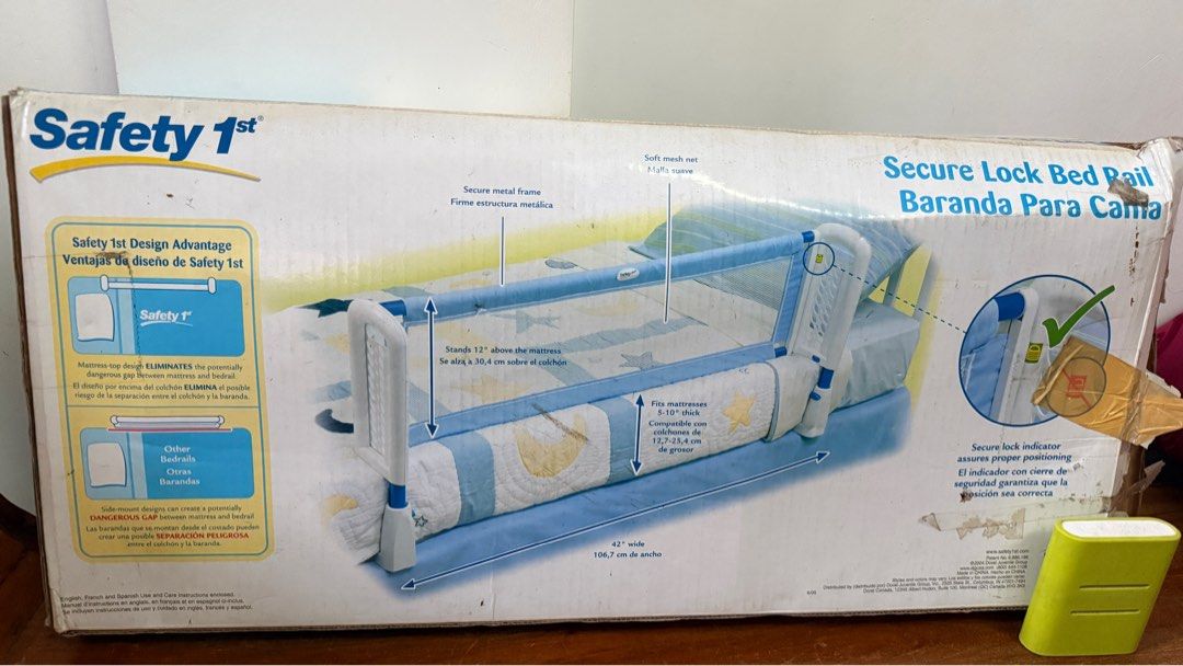 Safety 1st Secure Lock Bed Rail (Category: Bed Guards) located in Manila. Submitted by frugalfinds89 (Listing ID 1411300971, Image 2). Description: Personal preloved almost new pa din sya Secure lock bed rail-Folds down for easy access *Fits mattresses 5-10” thick *Stands 12” above the mattress & 42” wide *Secure metal frame *Soft mesh net .