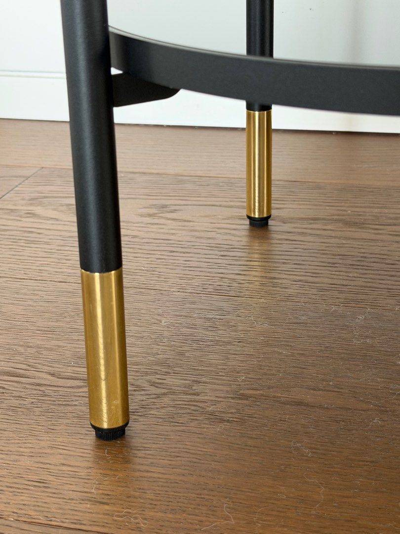 Side table classy (Category: Other Home Furniture) located in Singapore. Submitted by frau_h (Listing ID 1411428149, Image 3). Description: Black, black glass. Like new. No scratches Height: 60 cm Diameter: 45 cm Free height under furniture: 17 cm Max. load: 5 kg Max. load/shelf: 10 kg.