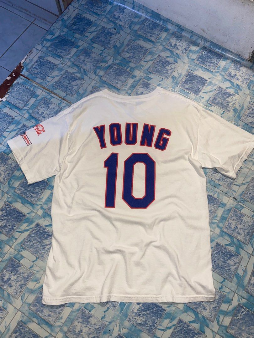 Texas Rangers Young #10 Graphic Tshirt (Category: Tshirts & Polo Shirts ) located in Navotas City. Submitted by patrickvarg (Listing ID 1411288520, Image 2). Description: L on tag 21x29 Issue: hole, lint, and minimal yellow stain.