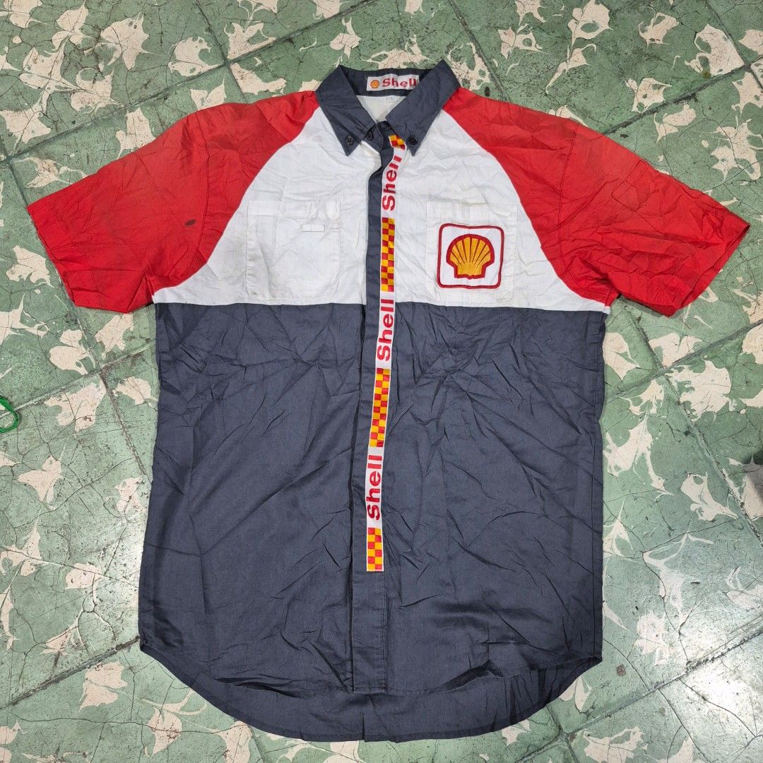Shell Select Uniform Vintage 90s Shell Uniform Workers Original(L), Fesyen Pria, Pakaian ...