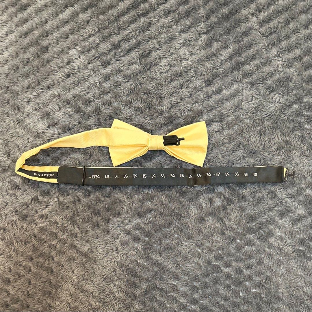 Wharton Bow Tie - Yellow (Category: Ties) located in Quezon City. Submitted by nowthatslegitph (Listing ID 1411307338, Image 3). Description: - Yellow Wharton bow tie - Comes in original box - Adjustable strap with size markings.