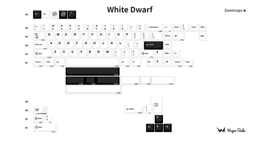 Keycaps (Category: Computer Keyboard) located in Singapore. Submitted by pro123456789 (Listing ID 1411280939, Image 1). Description: - Brand new Zoomcaps White Dwarf keycap set. - Features a white and black color scheme. - Includes all keycaps shown in the image. - Perfect for mechanical keyboard customization..